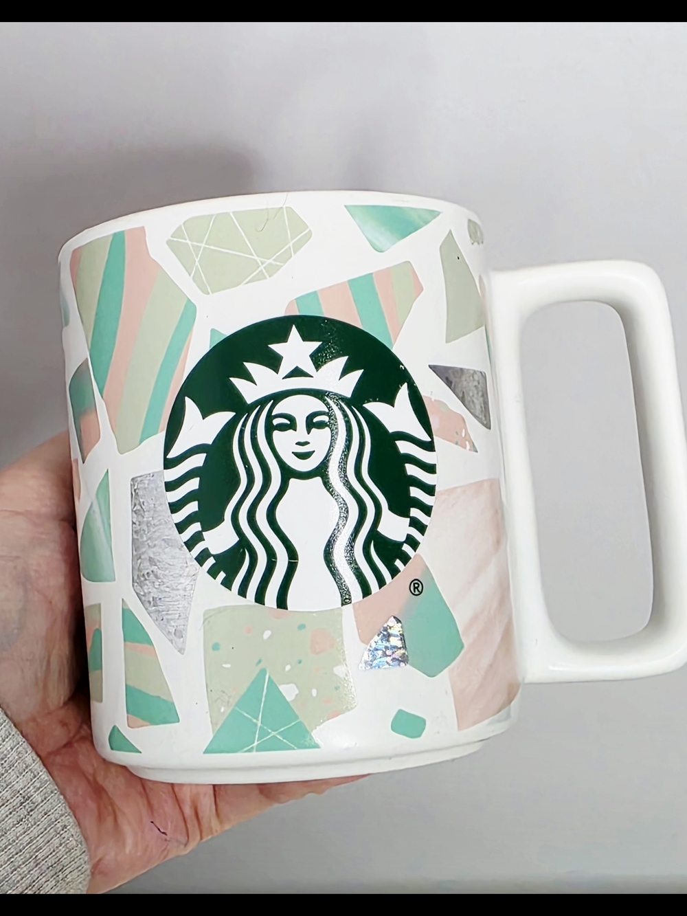 Starbucks White Ceramic Mug with Pastel Mosaic
